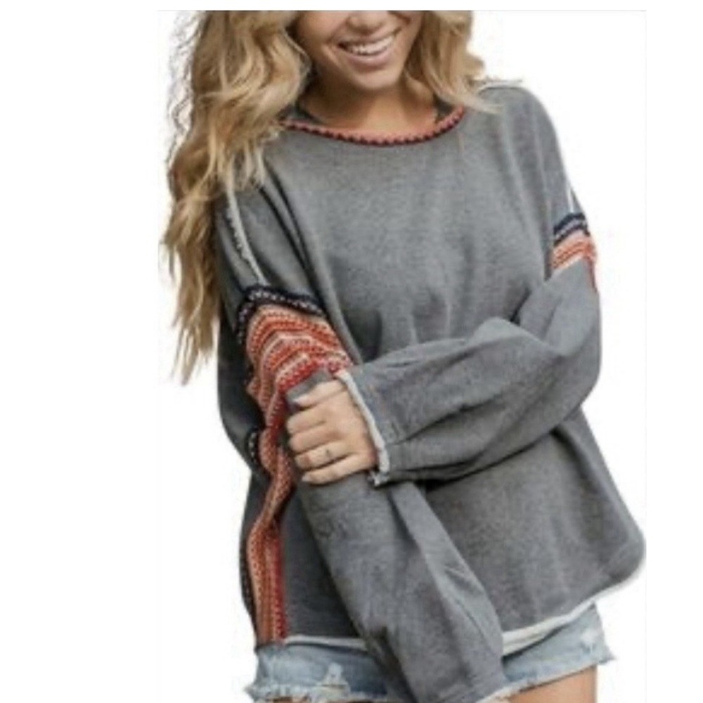 Natural Life Pullover Sweater Gray L/XL Boho Cotton Comfort